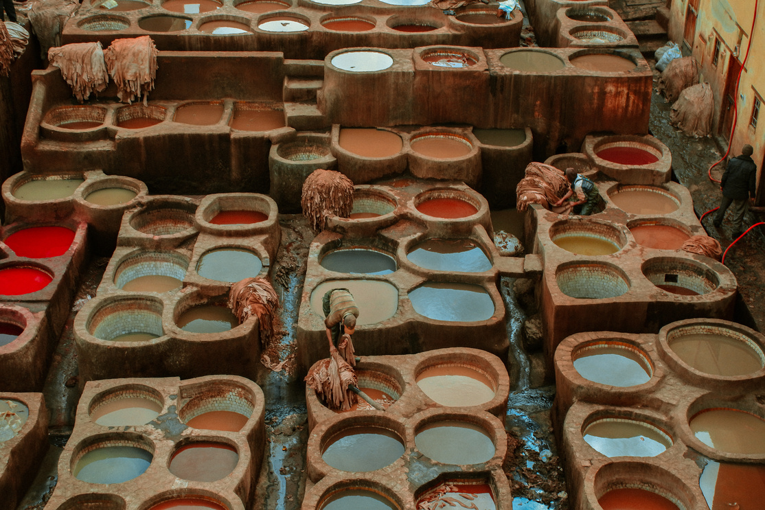 Aerial View of the Colorful Leather Tanneries of Fez, Morocco